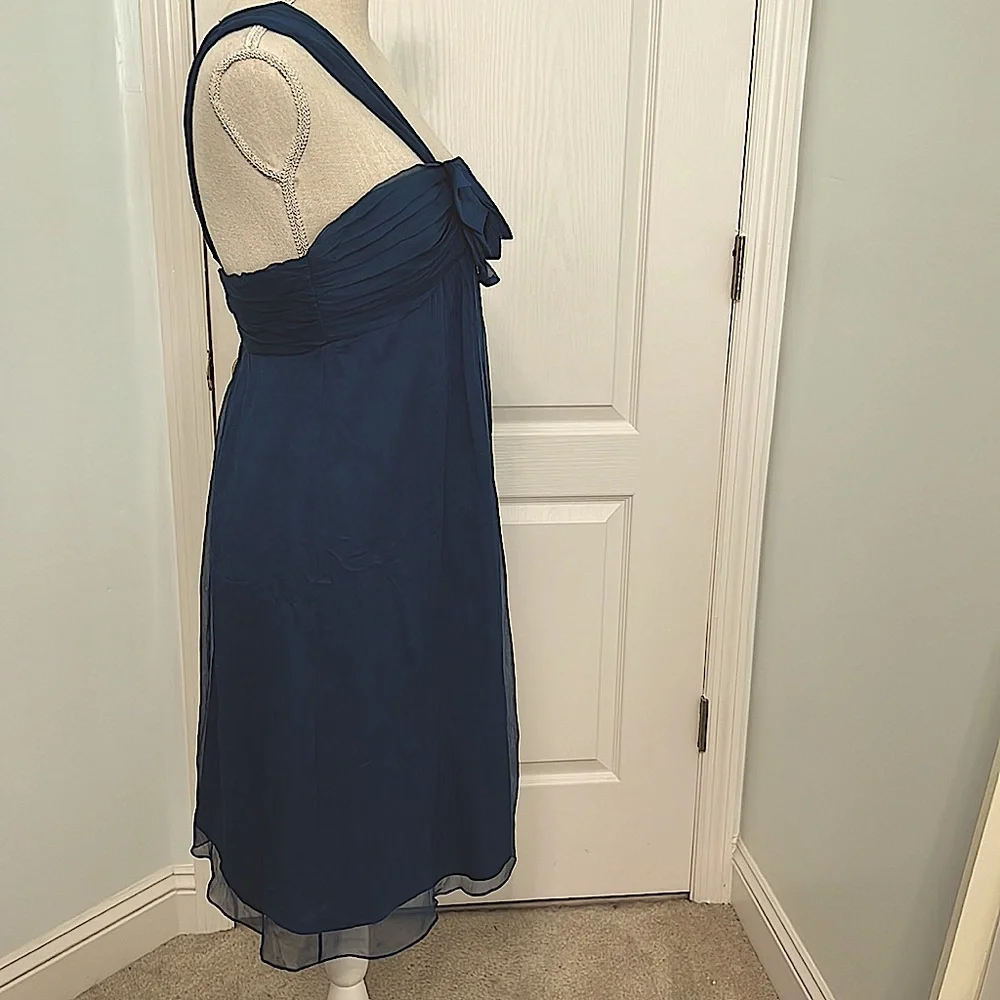 Amsale Silk Teal One Shoulder Strap Dress - Picture 2 of 14